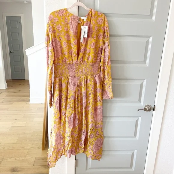 NWT ASOS Topshop Yellow Pink Floral Embellished Midi Dress - Picture 3 of 6